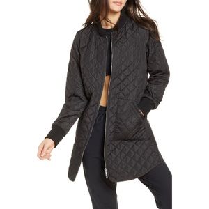 Zella Quilted Long Line Bomber Jacket, Black M